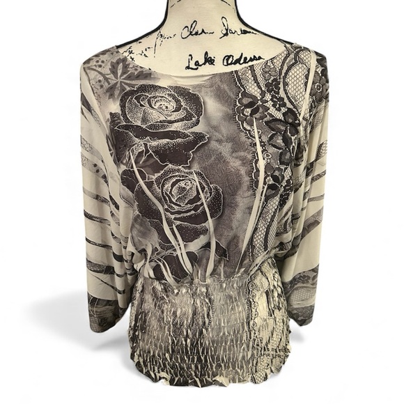 Design Works Rose Print Ruched Blouse - Picture 1 of 5